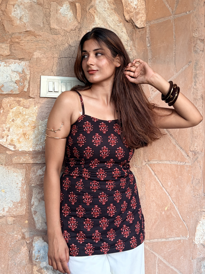 Black Pure Cotton Singlet Short Kurti