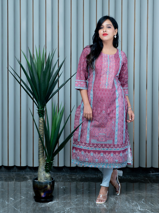 Maroon Schiffli Kurti