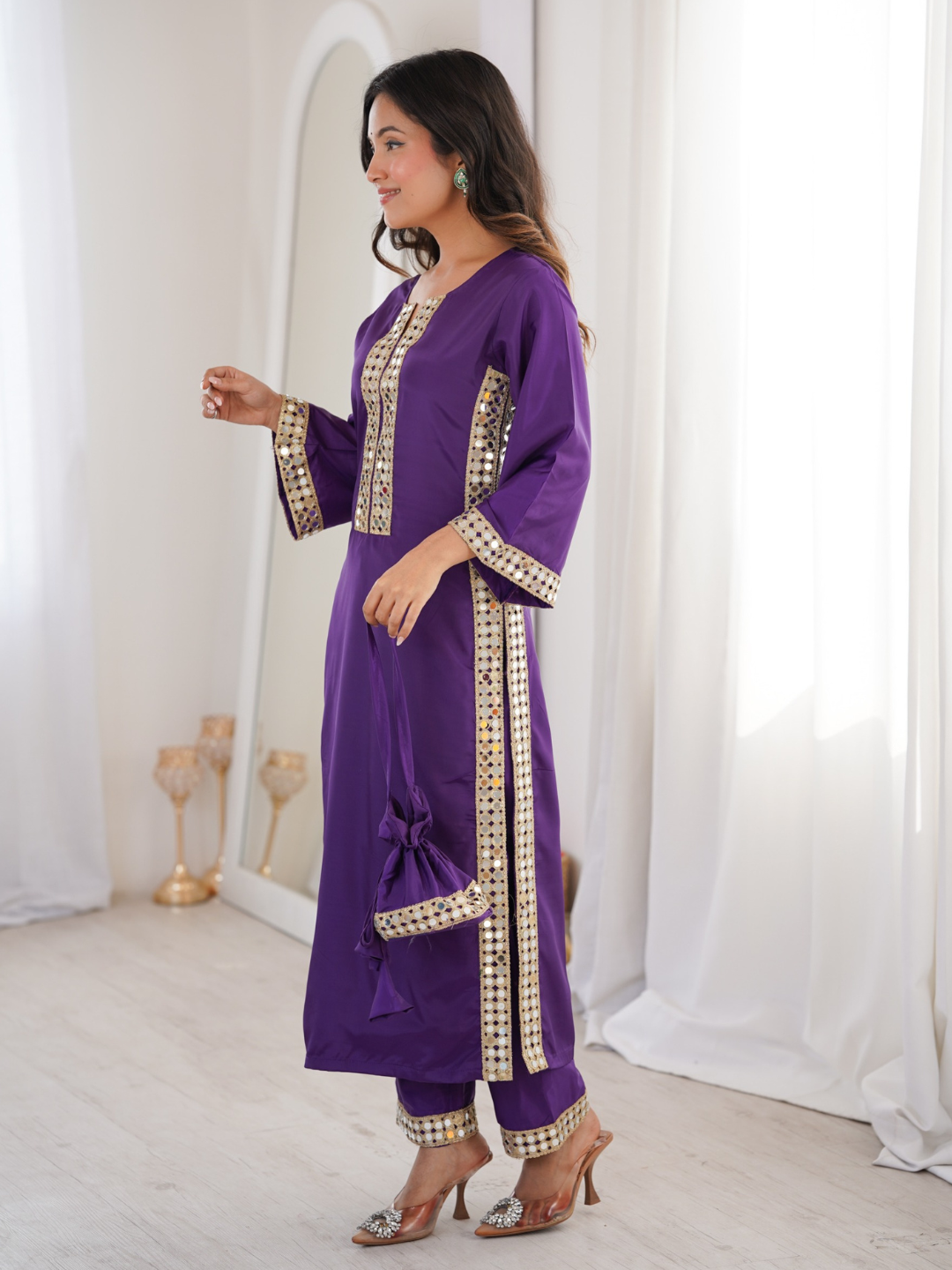 Radiant Mirror Work Crepe Co-ord