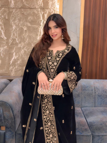Luxe Velvet Embroidered Suit Set
