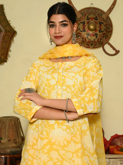 Pastel Charm Hand-Block Suit Set