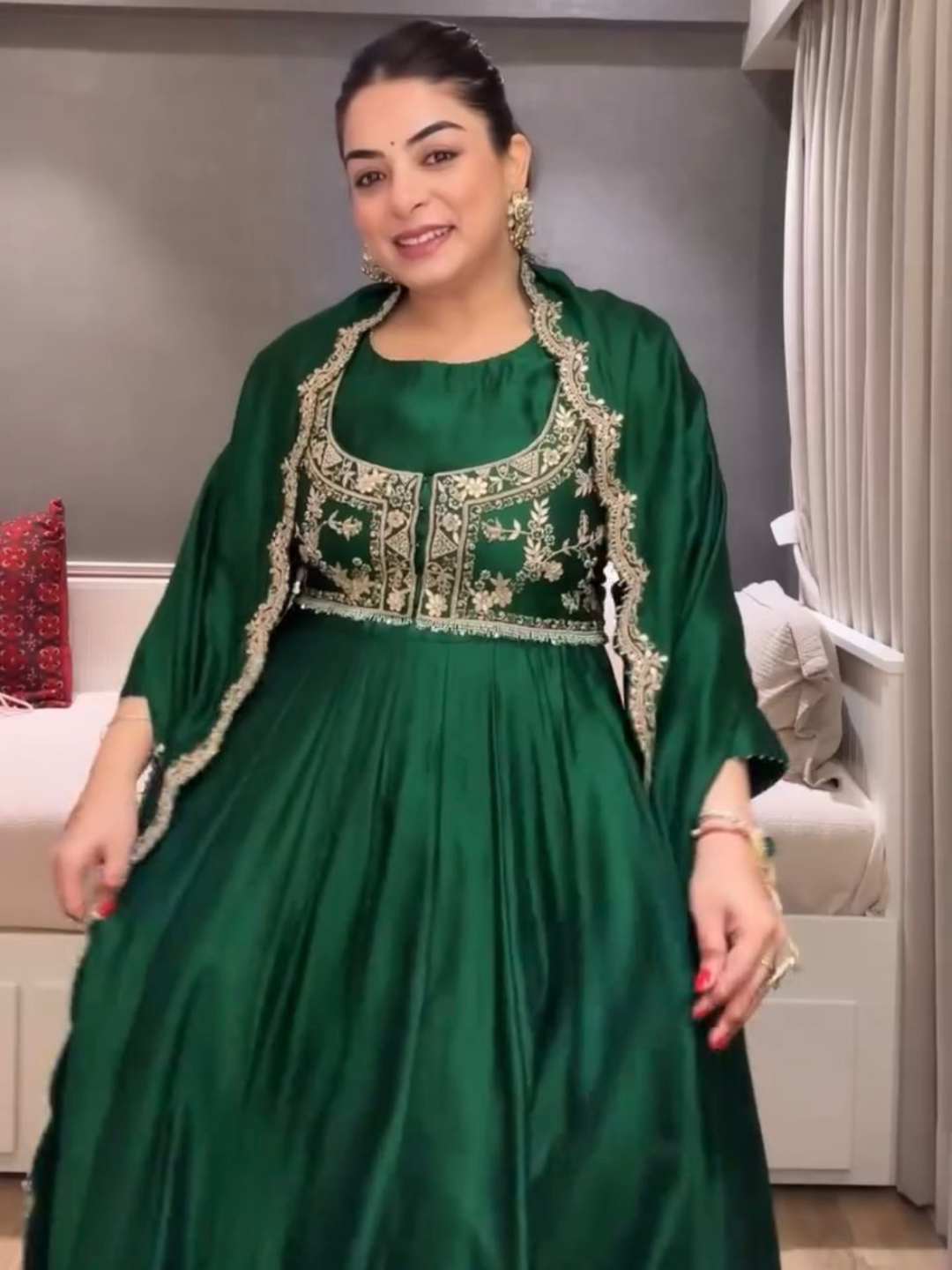 Regal Chinon Silk Gown Set with Embroidered Koti