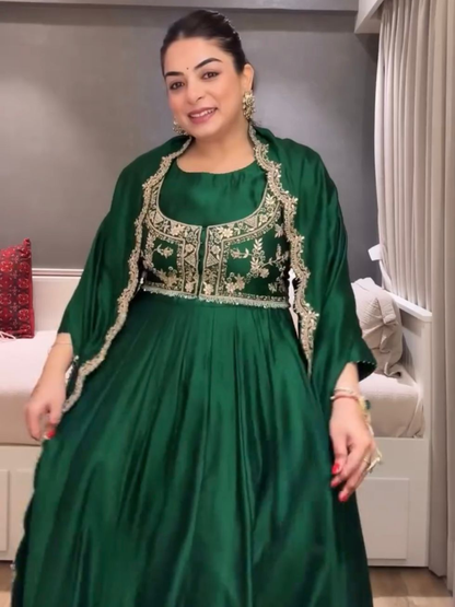 Regal Chinon Silk Gown Set with Embroidered Koti