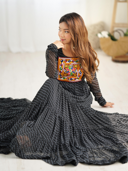 Leheriya Gown with Gamthi Patchwork