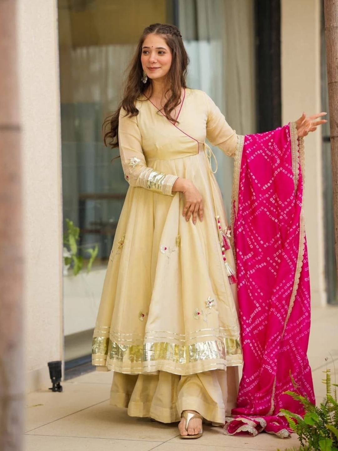 Bandhani Grace Chinon Anarkali Set