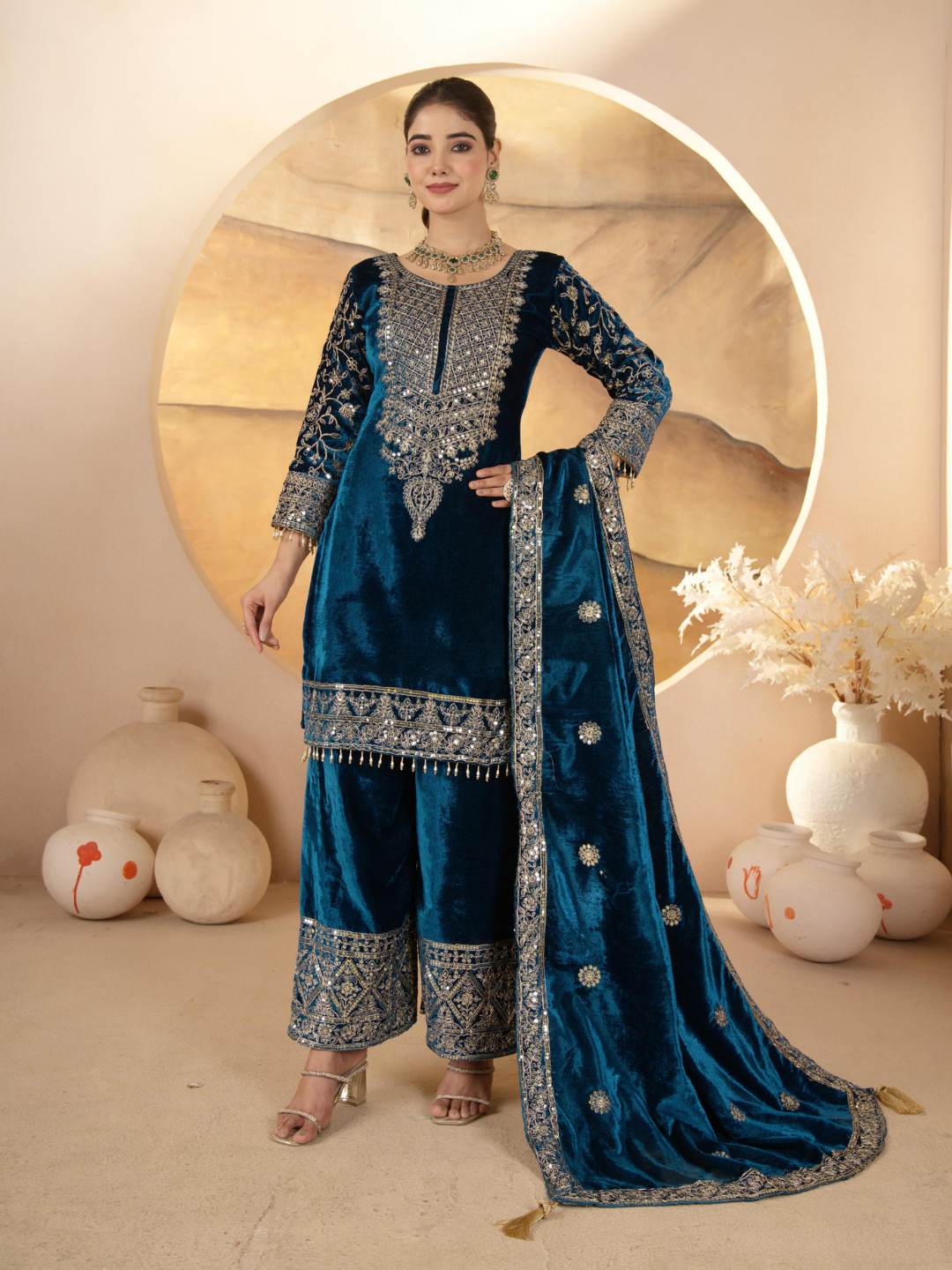 Regal Velvet Ensemble with Heavy Handwork