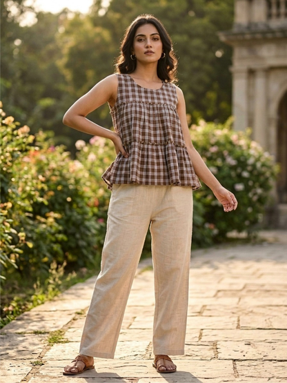 Linen Cotton Co-ord Set in Earthy Checks