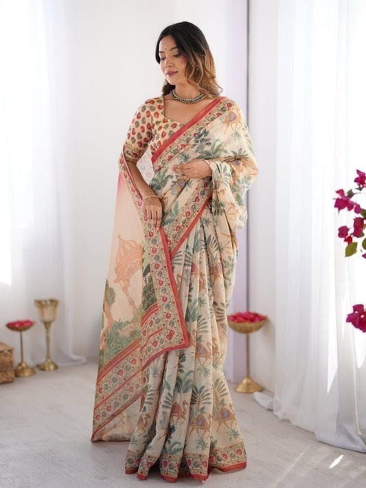 Printed Elegance in Linen Tissue Silk