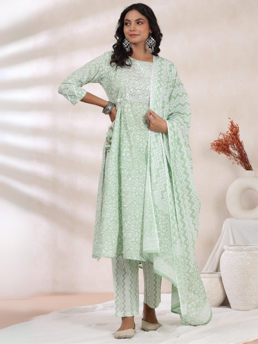 Mint Green Printed Dupatta Set