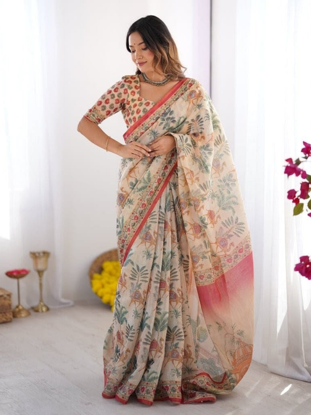Printed Elegance in Linen Tissue Silk