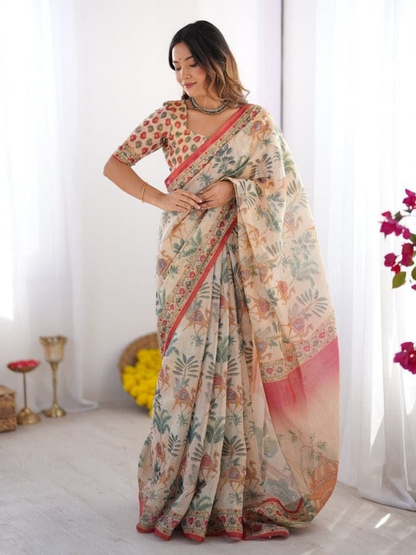 Printed Elegance in Linen Tissue Silk