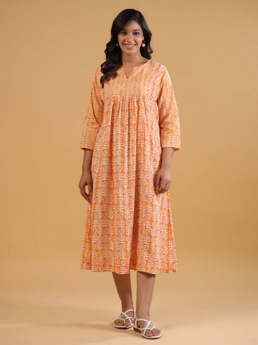 Breezy Orange Cotton Dress