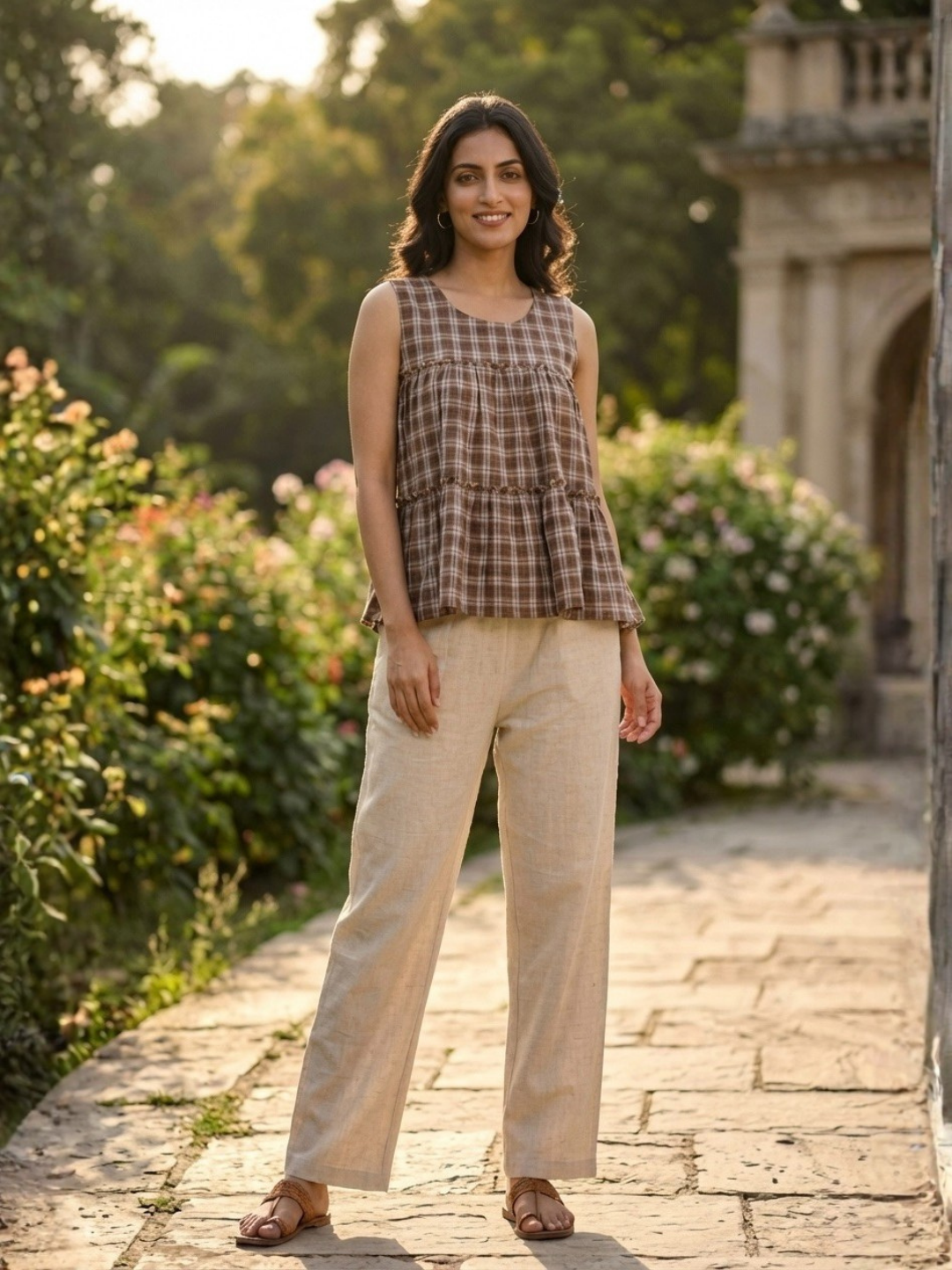 Linen Cotton Co-ord Set in Earthy Checks