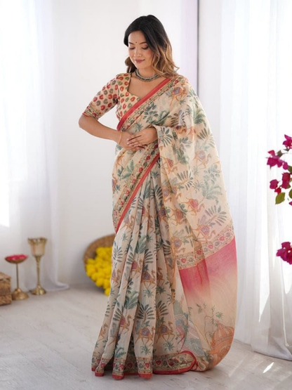 Printed Elegance in Linen Tissue Silk