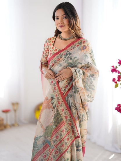 Printed Elegance in Linen Tissue Silk