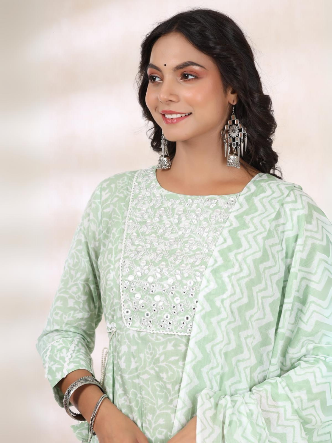 Mint Green Printed Dupatta Set