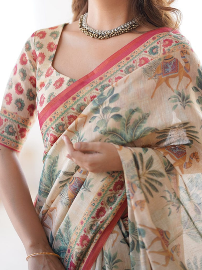 Printed Elegance in Linen Tissue Silk