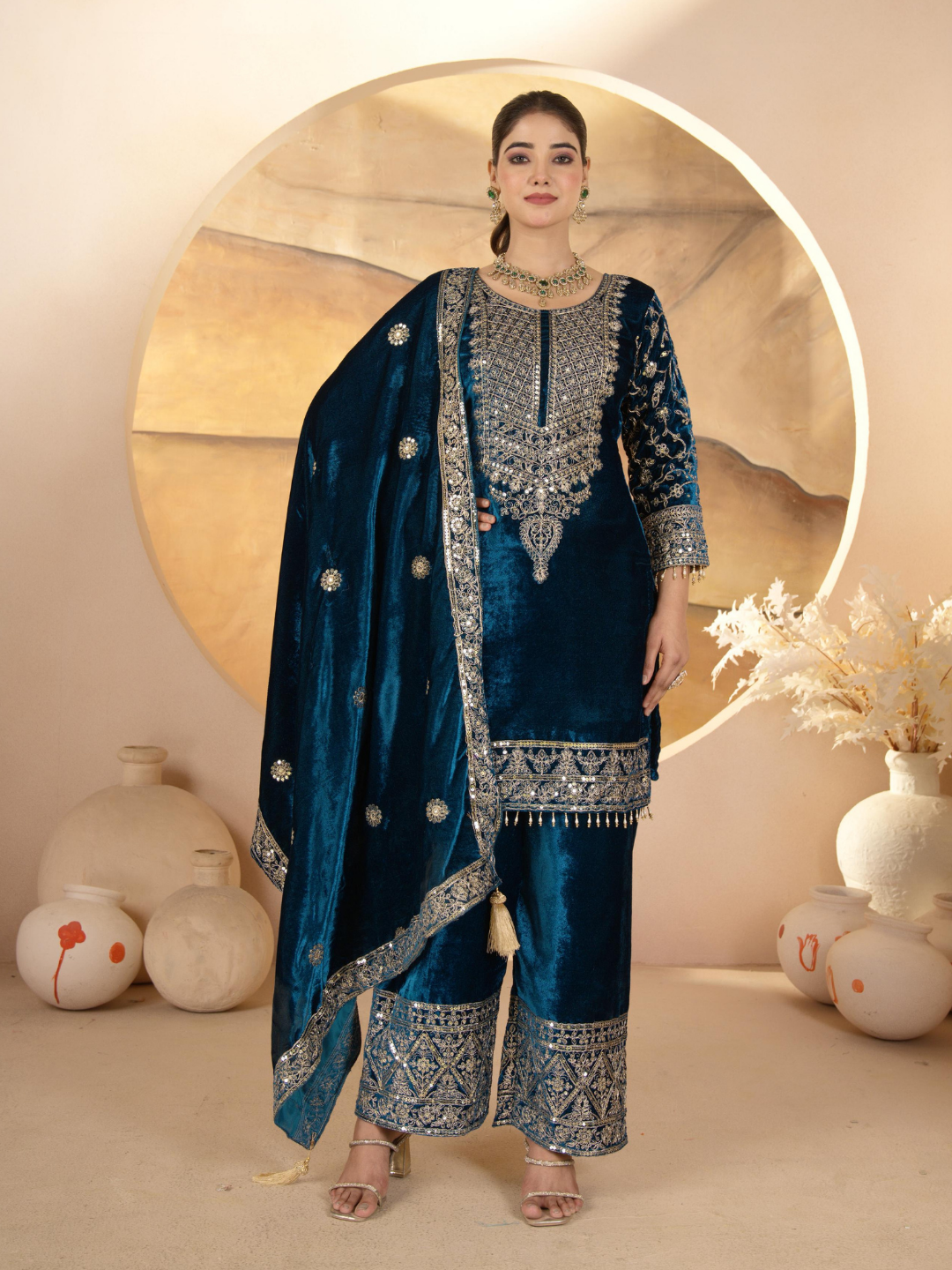 Regal Velvet Ensemble with Heavy Handwork