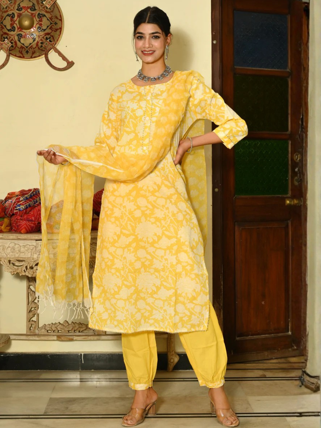 Pastel Charm Hand-Block Suit Set