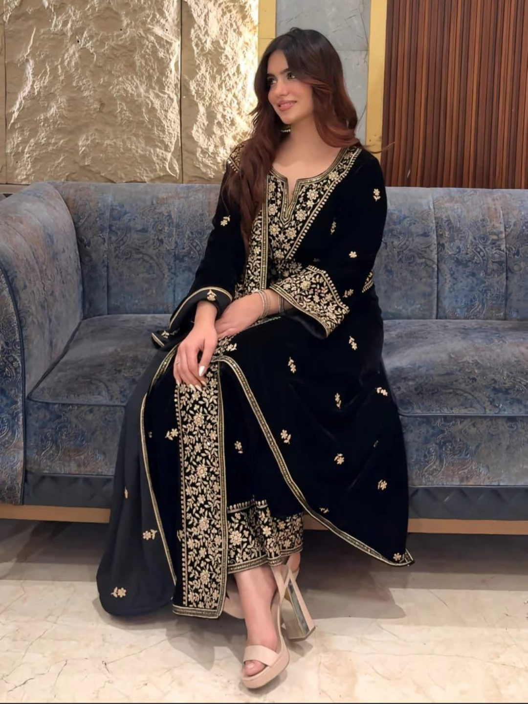 Luxe Velvet Embroidered Suit Set