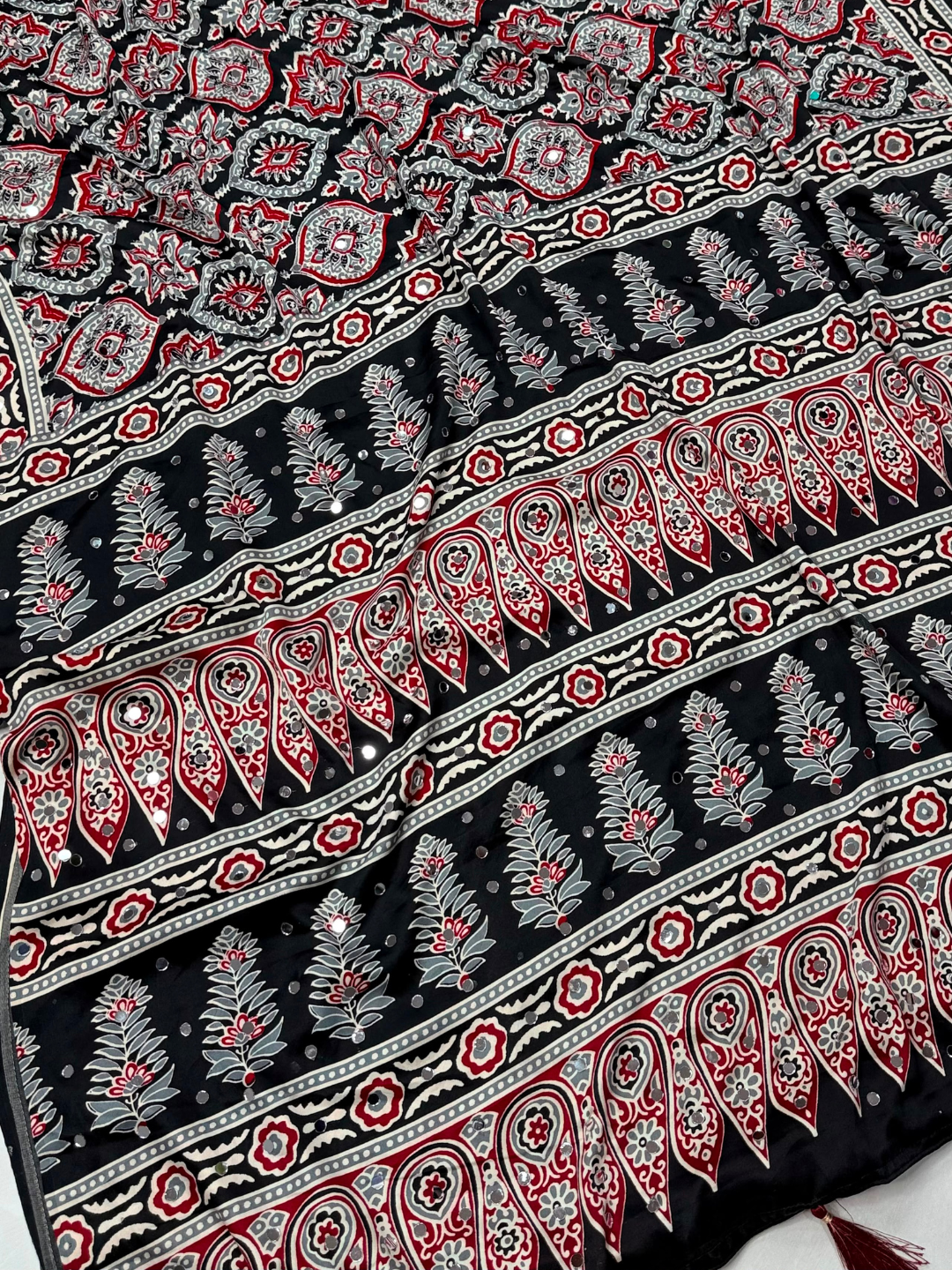 Mirror Glow Gajji Satin Ajrakh Saree