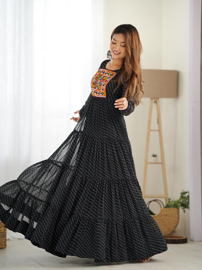 Leheriya Gown with Gamthi Patchwork