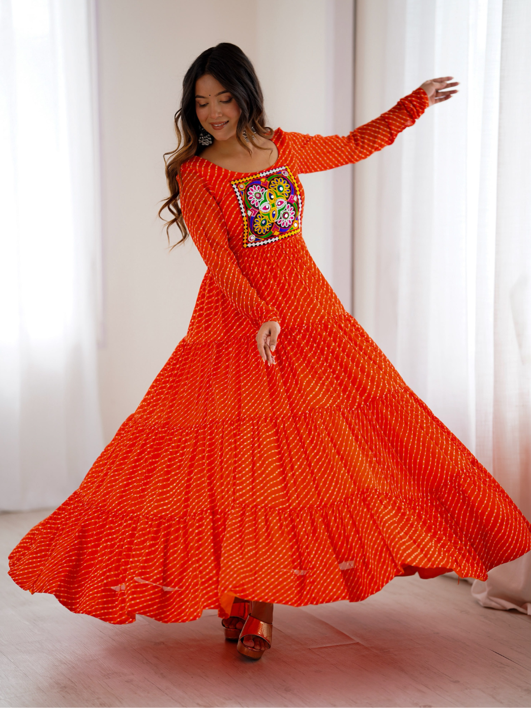 Leheriya Gown with Gamthi Patchwork