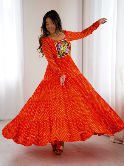 Leheriya Gown with Gamthi Patchwork