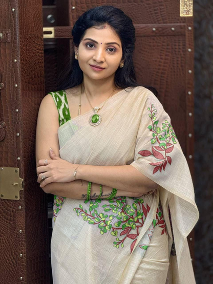 Floral Charm Soft Linen Saree