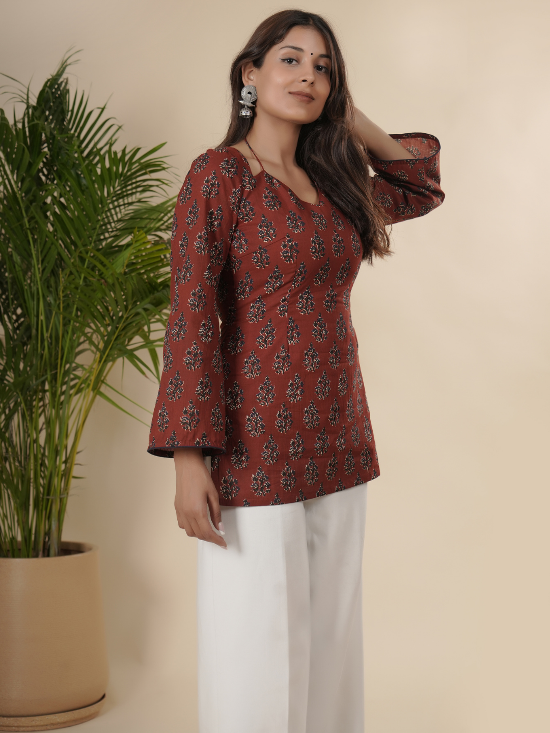 Maroon Full Sleeves Corset Kurti