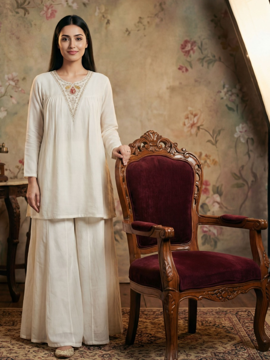 Timeless Ivory Co-ord with Soft Festive Accents