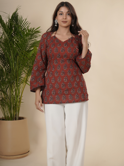 Maroon Full Sleeves Corset Kurti