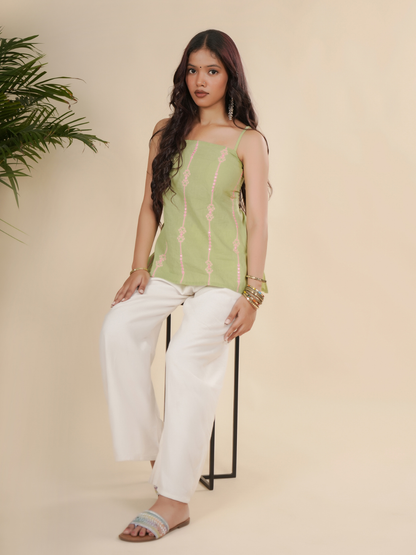 Lime Green Breezy Cotton Short Kurti