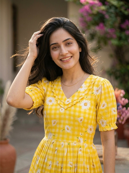 Breezy Gingham Muslin Silk Dress