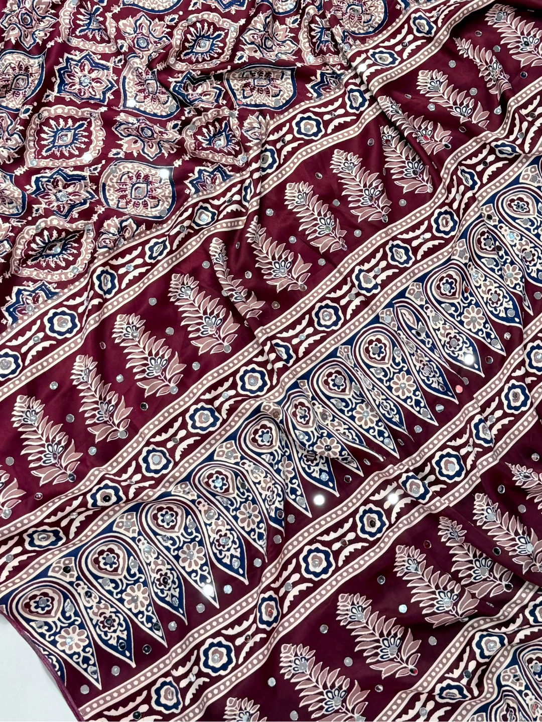 Mirror Glow Gajji Satin Ajrakh Saree