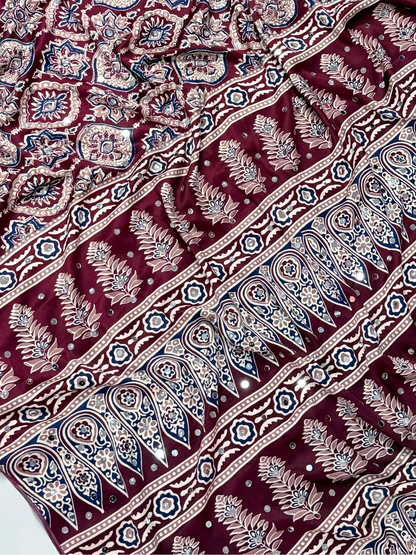 Mirror Glow Gajji Satin Ajrakh Saree
