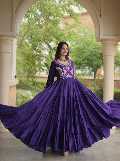 Festive Kora Cotton Layered Navratri Gown