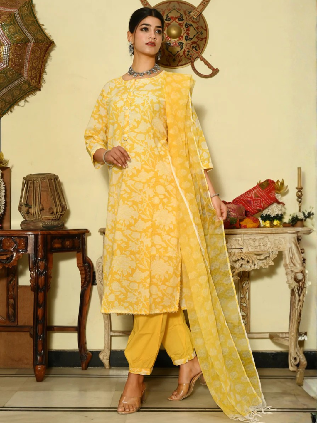 Pastel Charm Hand-Block Suit Set