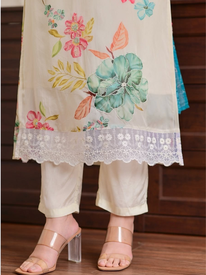 Bloom in Elegance: Off-White Organza Dupatta Set