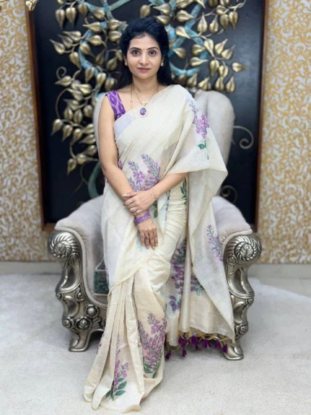 Floral Charm Soft Linen Saree