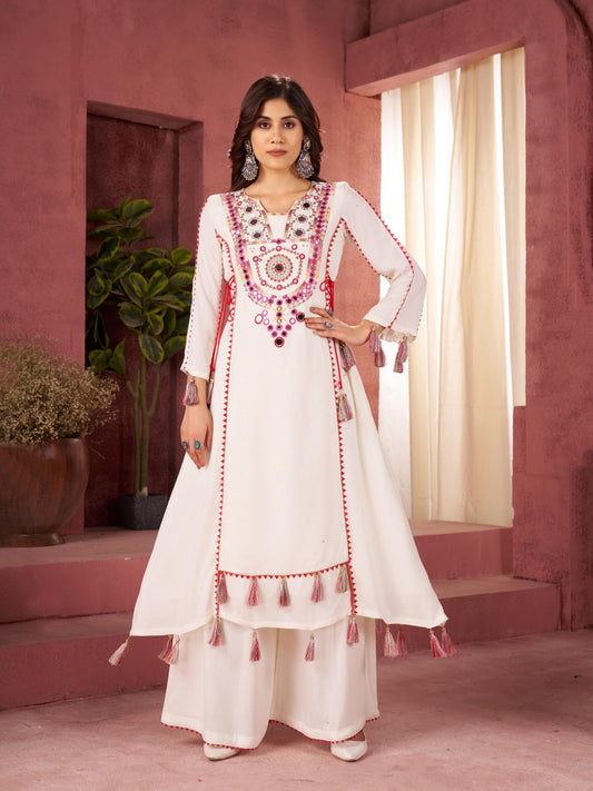Boho Off-White Khadi Mirror Work Set