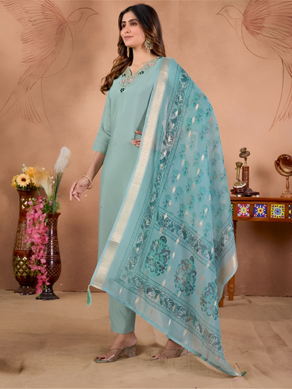 Serene Mint Roman Silk Embroidered Dupatta Set