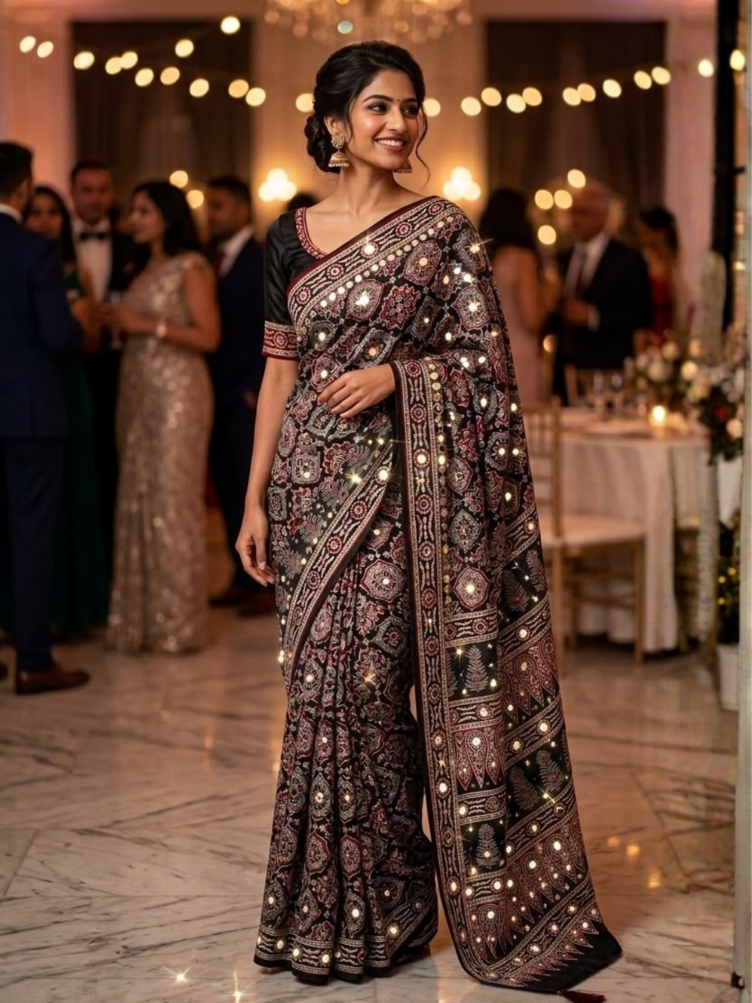 Mirror Glow Gajji Satin Ajrakh Saree