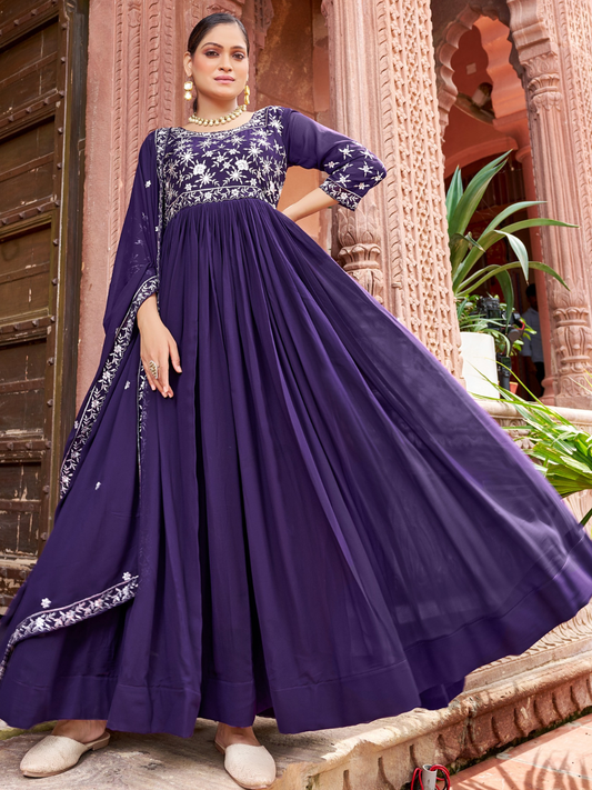 Stunning Festive Embroidered Georgette Gown Set